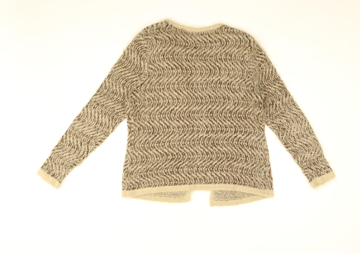 Nina Murati Womens Brown V-Neck Geometric Nylon Cardigan Jumper Size L