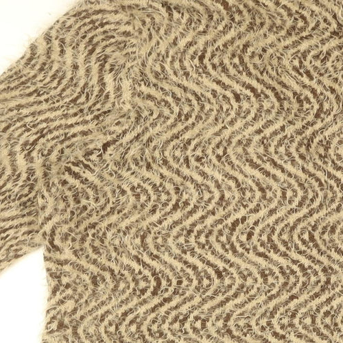 Nina Murati Womens Brown V-Neck Geometric Nylon Cardigan Jumper Size L