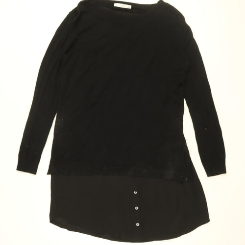 Mango Womens Black Cotton Basic Blouse Size M Round Neck