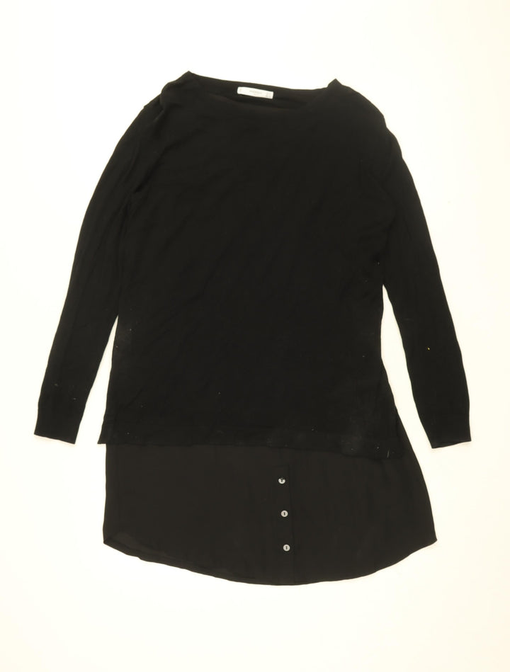 Mango Womens Black Cotton Basic Blouse Size M Round Neck