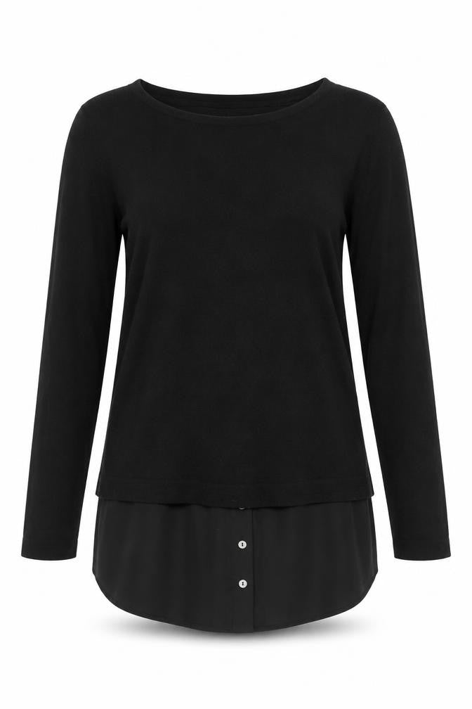 Mango Womens Black Cotton Basic Blouse Size M Round Neck