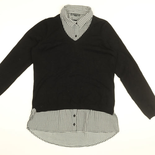 Adrianna Papell Womens Black Geometric Viscose Basic Blouse Size S Collared - Houndstooth