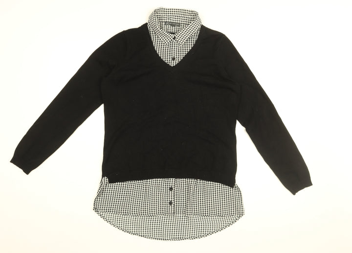 Adrianna Papell Womens Black Geometric Viscose Basic Blouse Size S Collared - Houndstooth