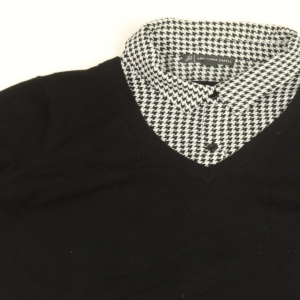 Adrianna Papell Womens Black Geometric Viscose Basic Blouse Size S Collared - Houndstooth