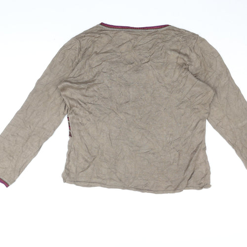 Minosa Womens Brown Geometric Viscose Basic T-Shirt Size L V-Neck