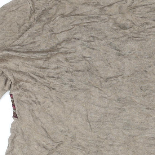 Minosa Womens Brown Geometric Viscose Basic T-Shirt Size L V-Neck