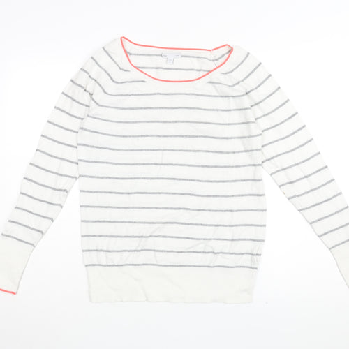Gap Womens White Round Neck Striped Cotton Pullover Jumper Size M