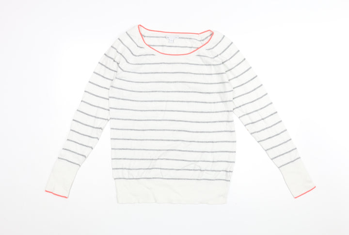 Gap Womens White Round Neck Striped Cotton Pullover Jumper Size M