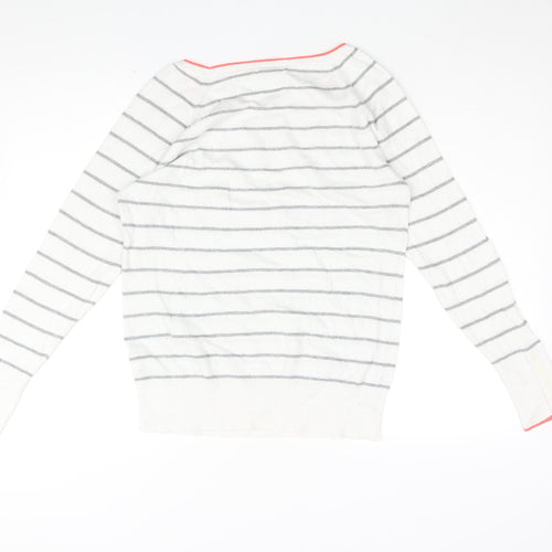 Gap Womens White Round Neck Striped Cotton Pullover Jumper Size M
