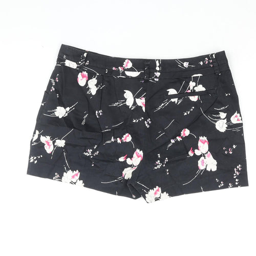 Oasis Womens Black Floral Cotton Hot Pants Shorts Size 10 L3 in Regular Zip