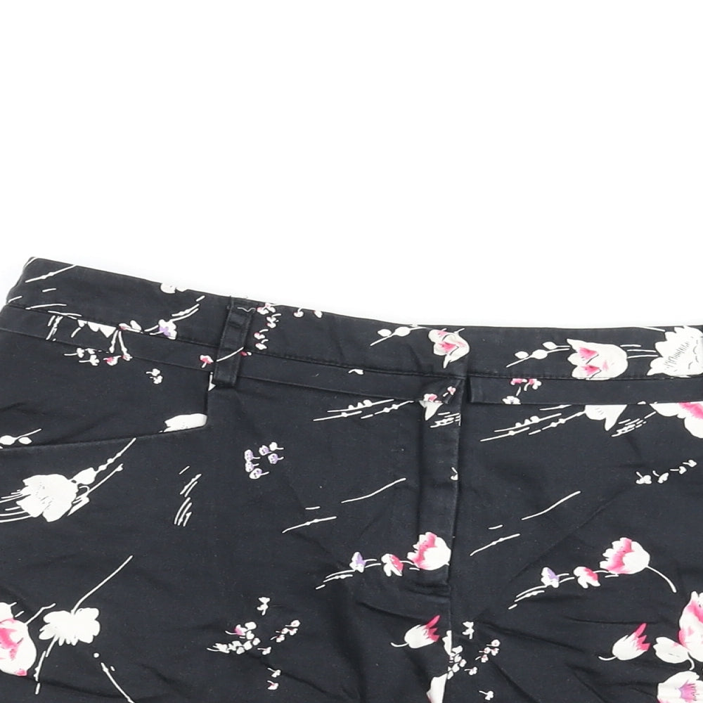 Oasis Womens Black Floral Cotton Hot Pants Shorts Size 10 L3 in Regular Zip