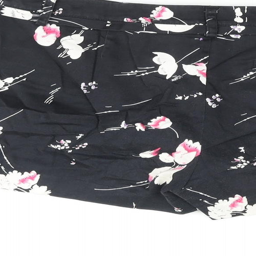 Oasis Womens Black Floral Cotton Hot Pants Shorts Size 10 L3 in Regular Zip