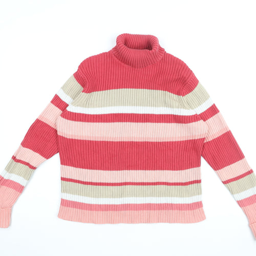 Senoma Womens Pink Roll Neck Striped Cotton Pullover Jumper Size XL