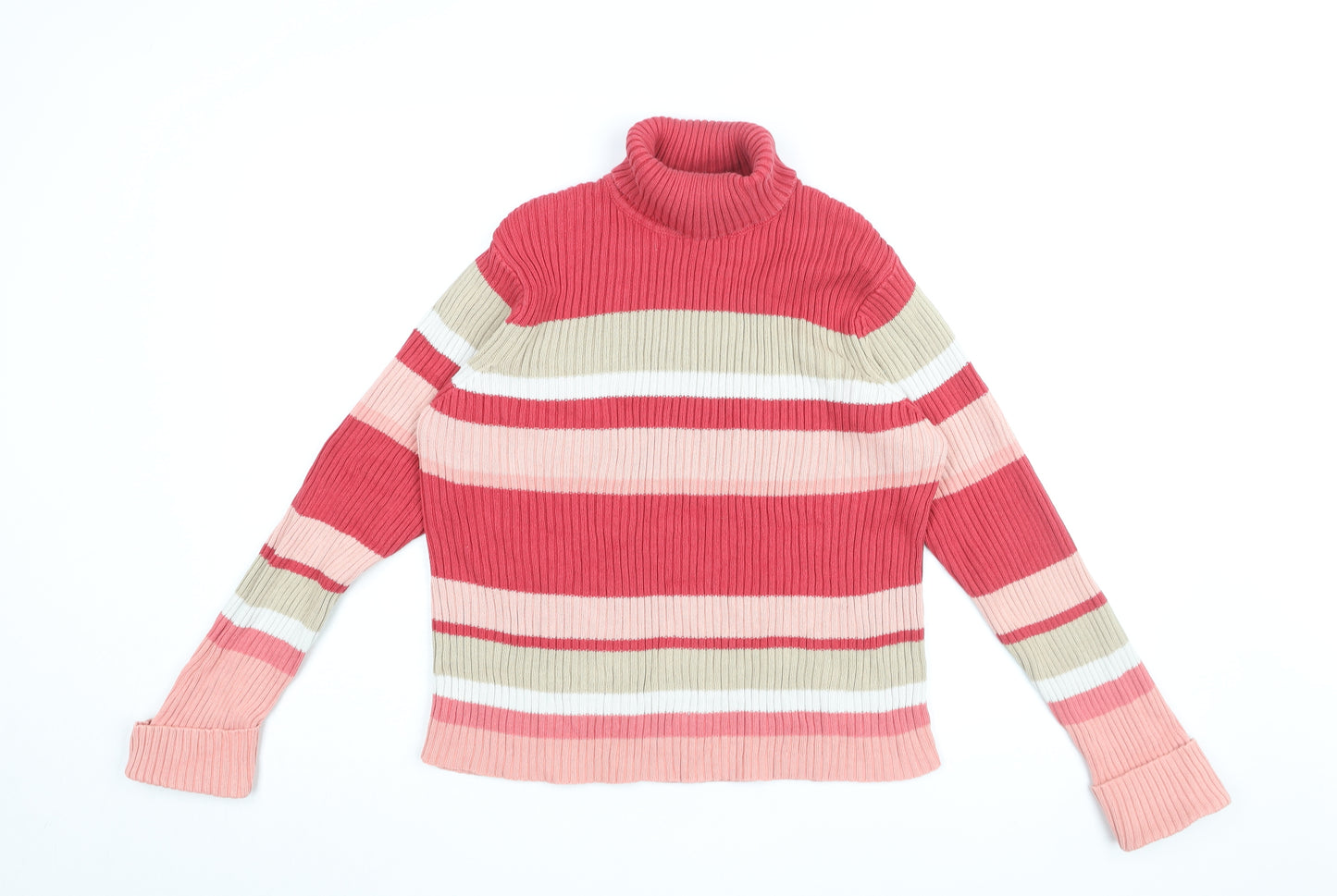 Senoma Womens Pink Roll Neck Striped Cotton Pullover Jumper Size XL