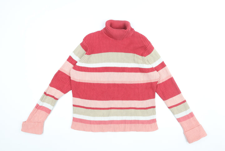 Senoma Womens Pink Roll Neck Striped Cotton Pullover Jumper Size XL