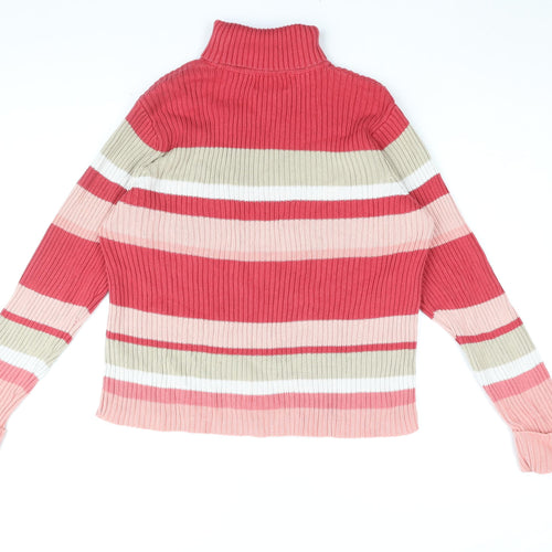 Senoma Womens Pink Roll Neck Striped Cotton Pullover Jumper Size XL
