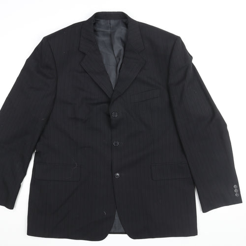 Pinstripe Mens Black Striped Polyester Jacket Suit Jacket Size 44 Regular