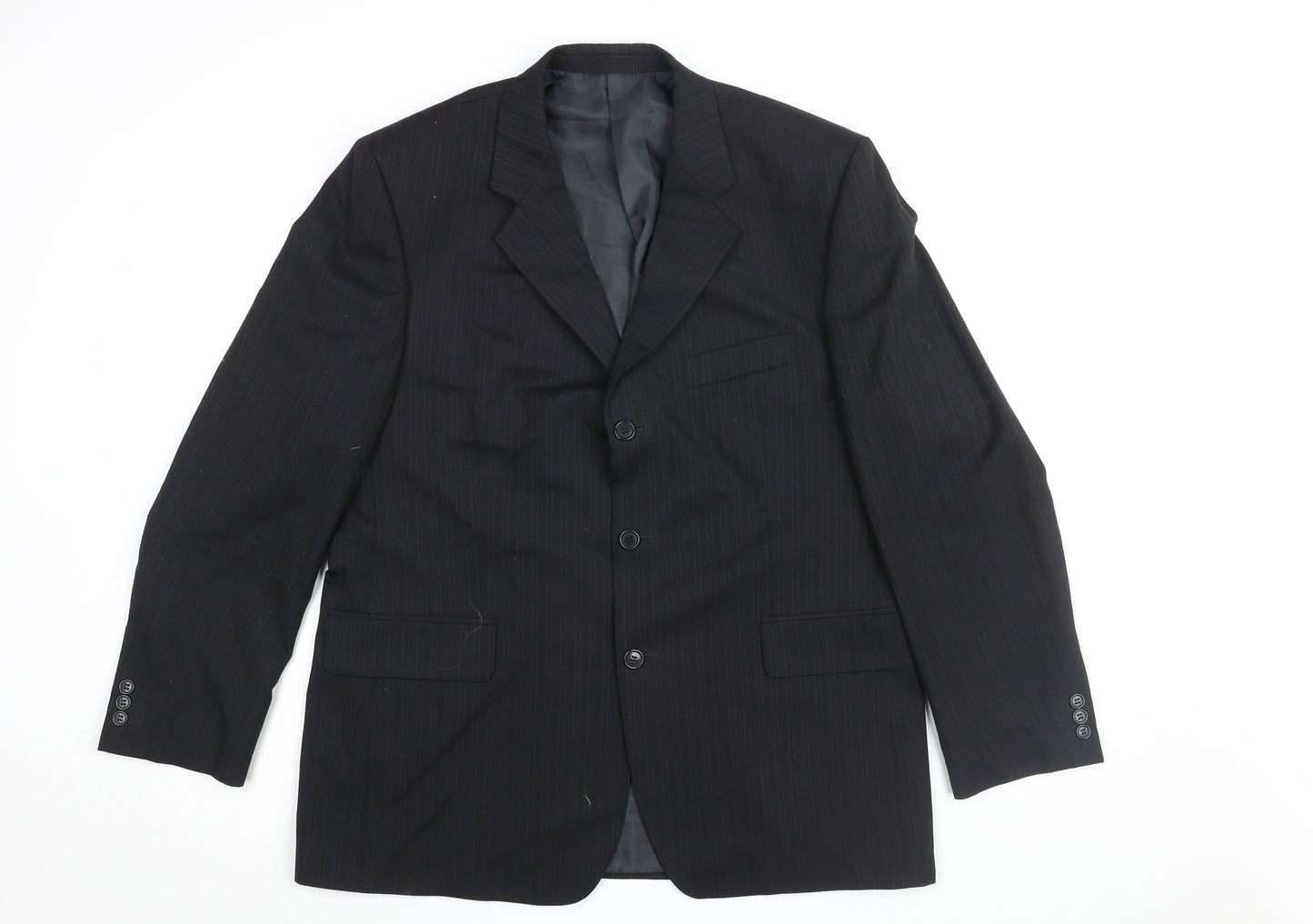 Pinstripe Mens Black Striped Polyester Jacket Suit Jacket Size 44 Regular