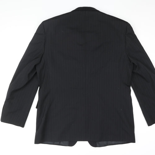 Pinstripe Mens Black Striped Polyester Jacket Suit Jacket Size 44 Regular