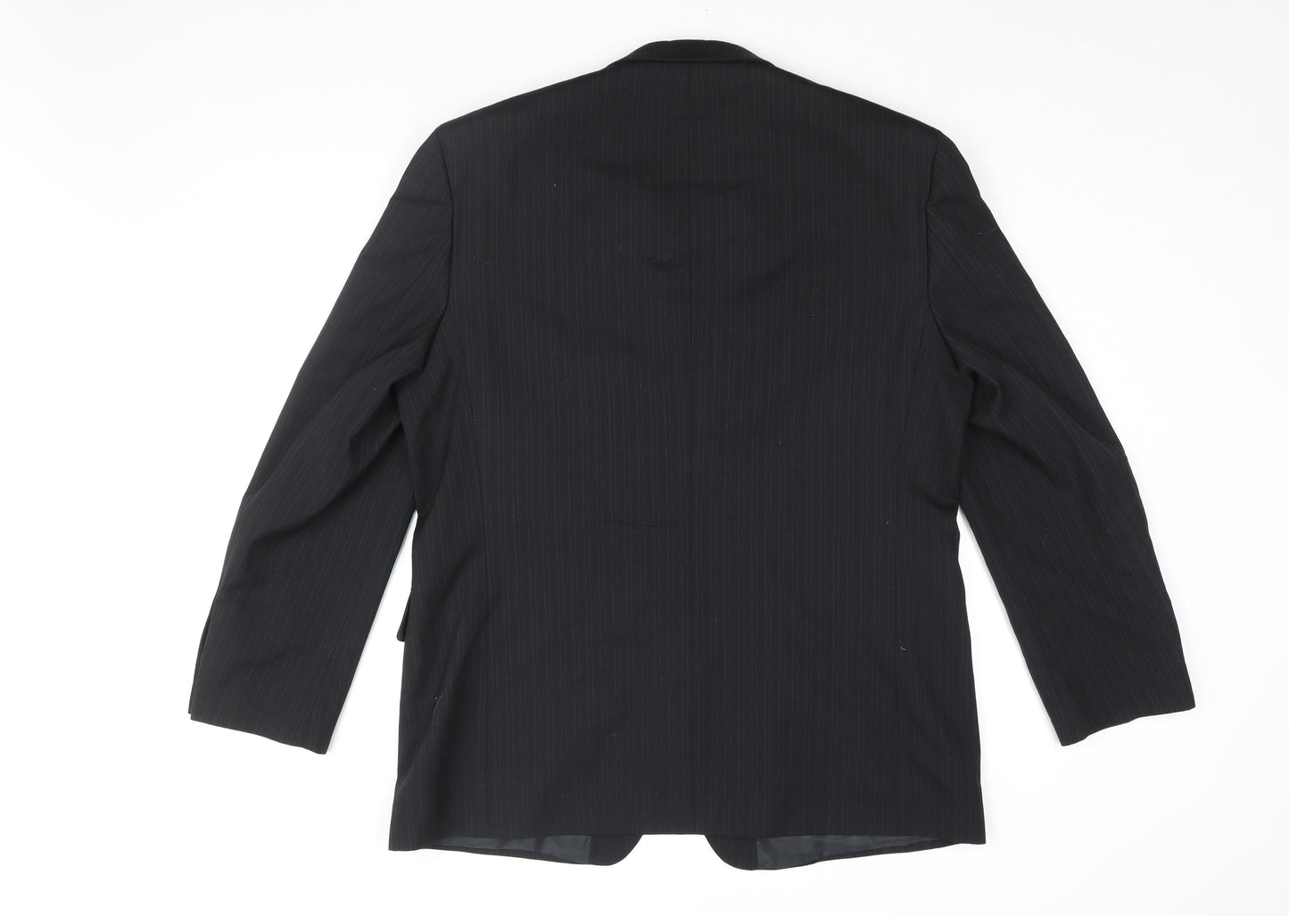 Pinstripe Mens Black Striped Polyester Jacket Suit Jacket Size 44 Regular