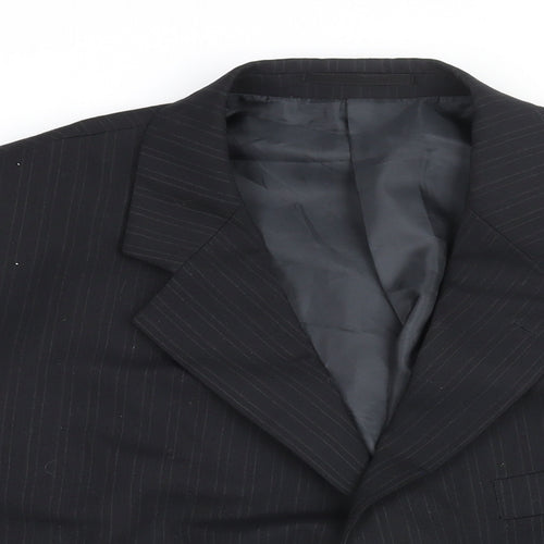 Pinstripe Mens Black Striped Polyester Jacket Suit Jacket Size 44 Regular