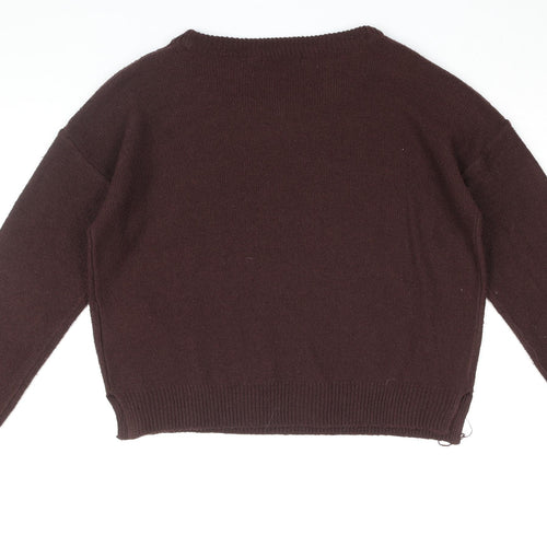 Brave Soul Womens Brown Round Neck Acrylic Pullover Jumper Size M