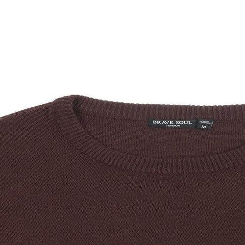 Brave Soul Womens Brown Round Neck Acrylic Pullover Jumper Size M