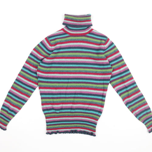 Monsoon Womens Multicoloured Roll Neck Striped Wool Pullover Jumper Size 10