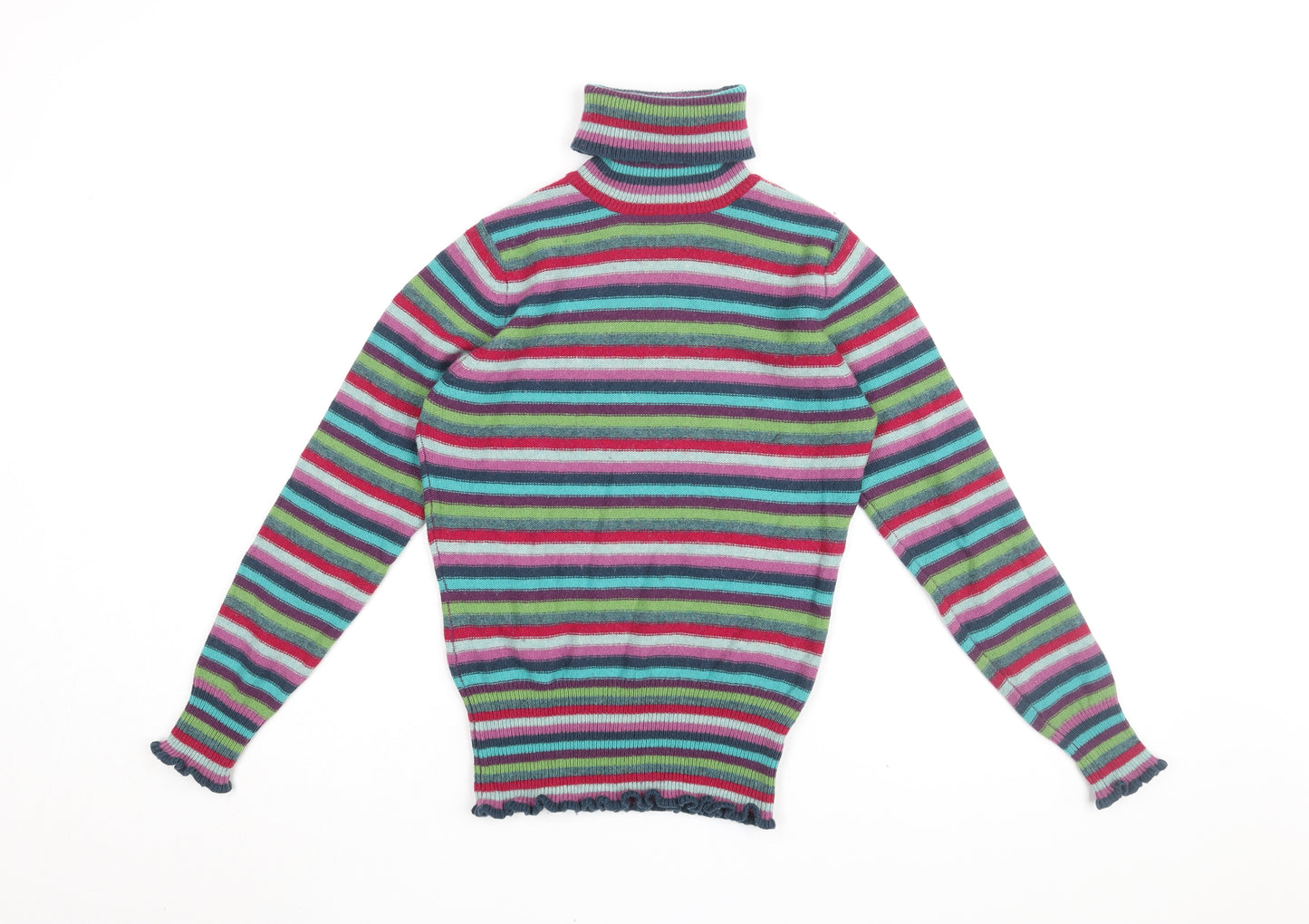 Monsoon Womens Multicoloured Roll Neck Striped Wool Pullover Jumper Size 10