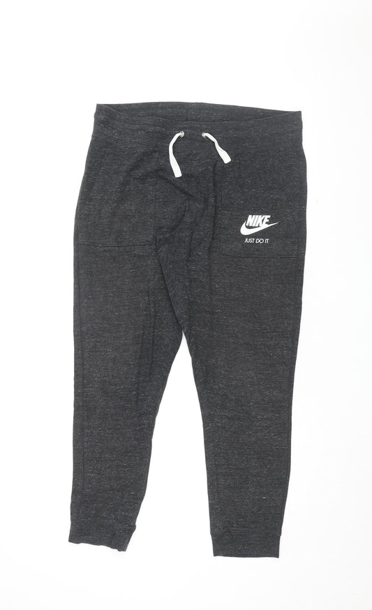 Nike Womens Black Cotton Jogger Trousers Size L L27 in Regular Drawstring