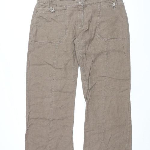 Fat Face Womens Brown Linen Trousers Size 14 L30 in Regular Zip