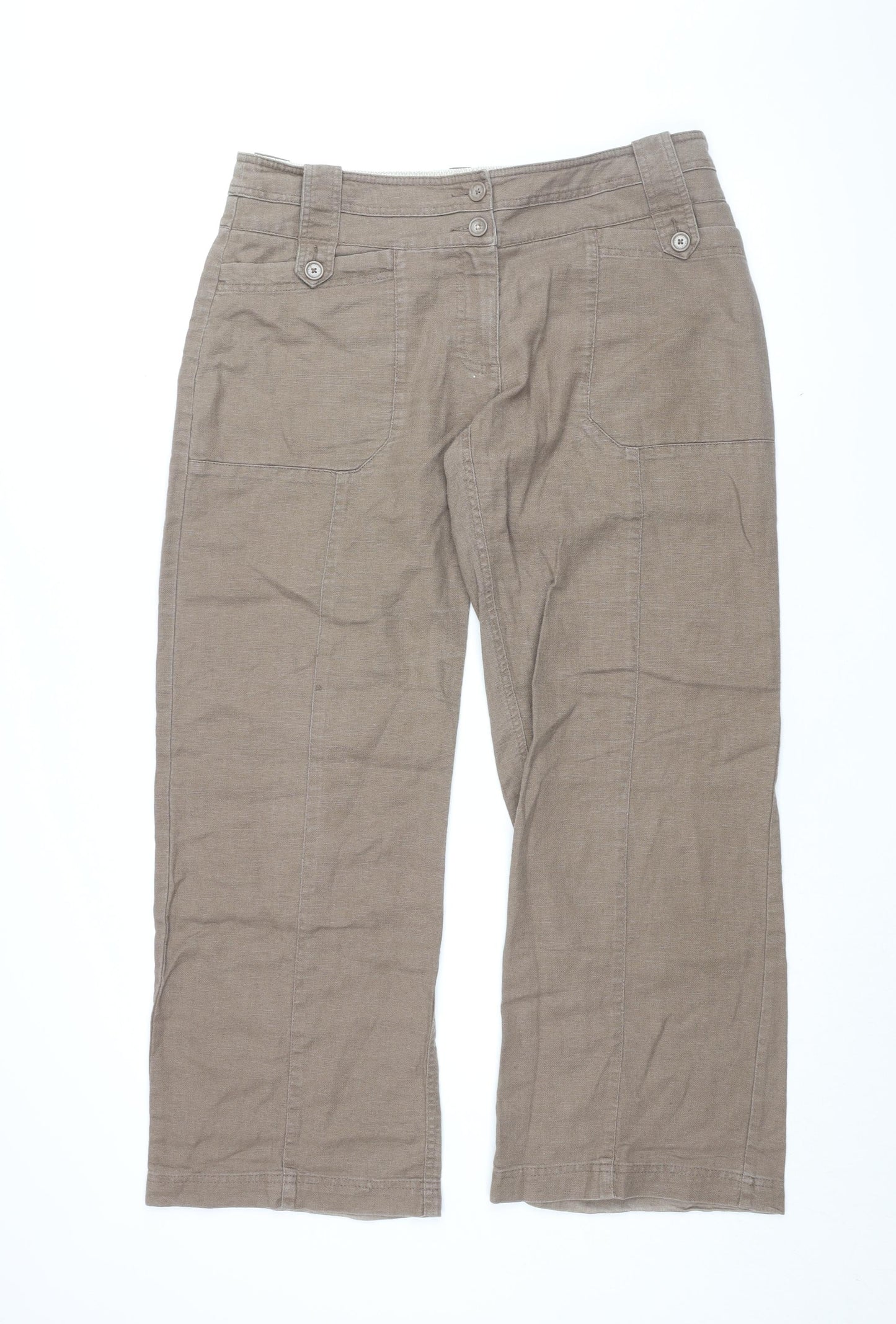 Fat Face Womens Brown Linen Trousers Size 14 L30 in Regular Zip