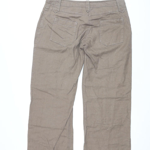 Fat Face Womens Brown Linen Trousers Size 14 L30 in Regular Zip