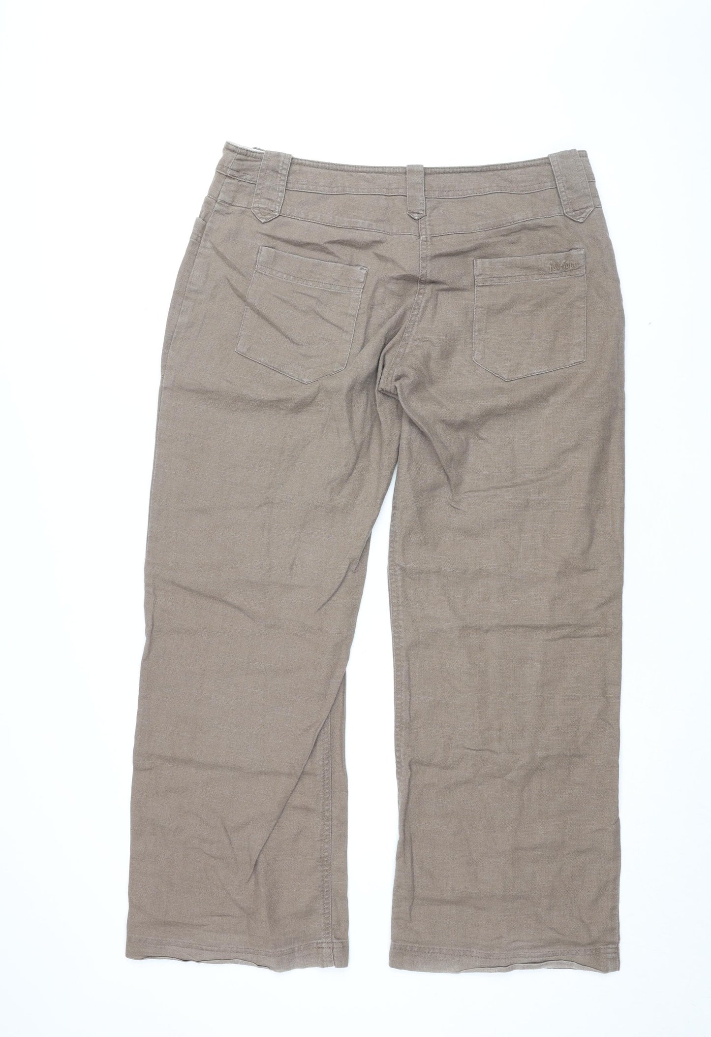 Fat Face Womens Brown Linen Trousers Size 14 L30 in Regular Zip