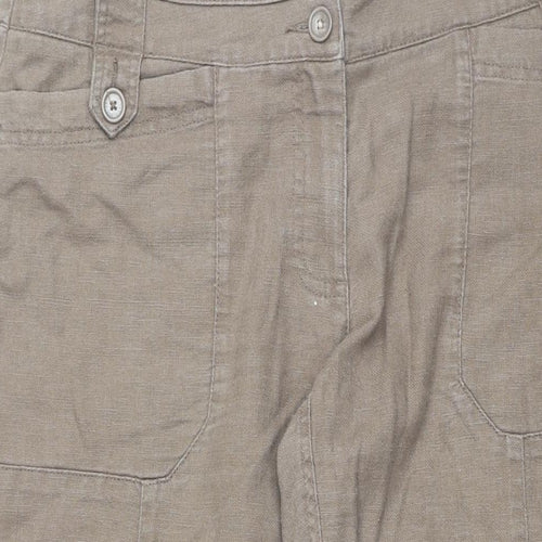 Fat Face Womens Brown Linen Trousers Size 14 L30 in Regular Zip