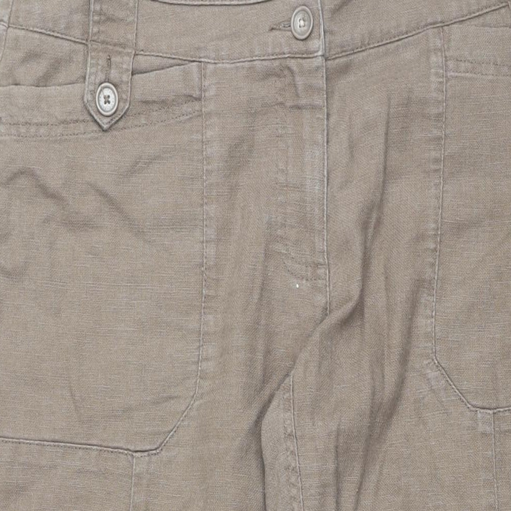 Fat Face Womens Brown Linen Trousers Size 14 L30 in Regular Zip