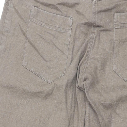 Fat Face Womens Brown Linen Trousers Size 14 L30 in Regular Zip