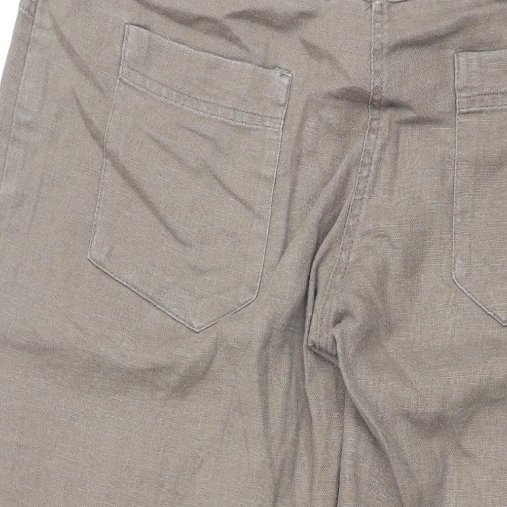 Fat Face Womens Brown Linen Trousers Size 14 L30 in Regular Zip