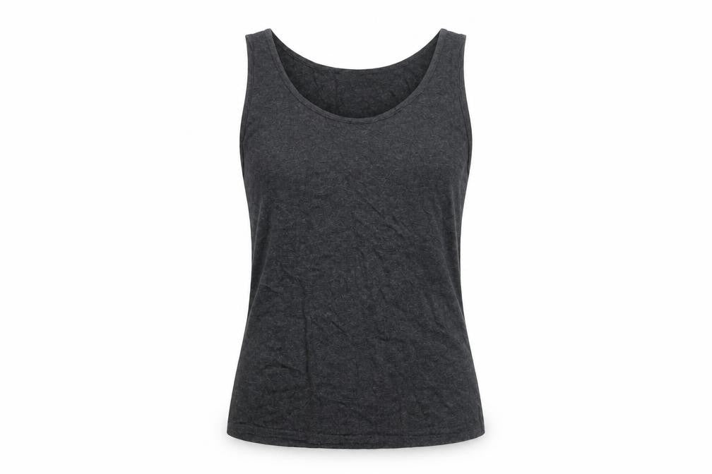 Front view of Phase Eight women’s black acrylic basic tank, size L, round neck