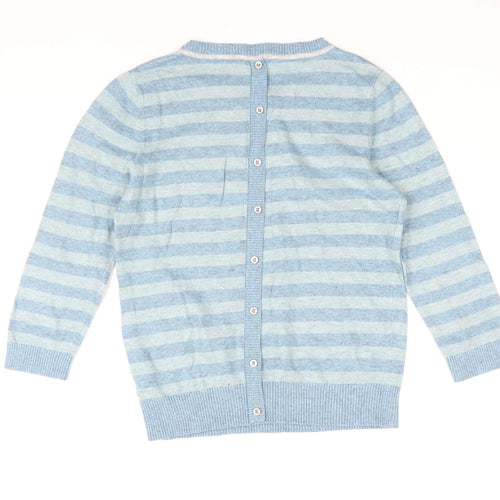 Yumi Womens Blue Round Neck Striped Polyamide Pullover Jumper Size 14 - Floral Embroidery