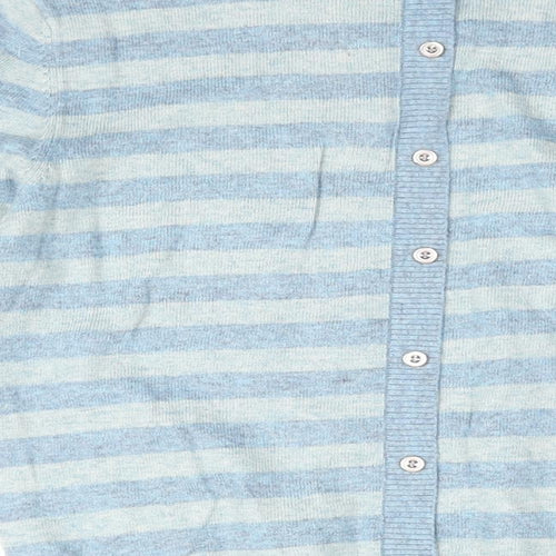 Yumi Womens Blue Round Neck Striped Polyamide Pullover Jumper Size 14 - Floral Embroidery