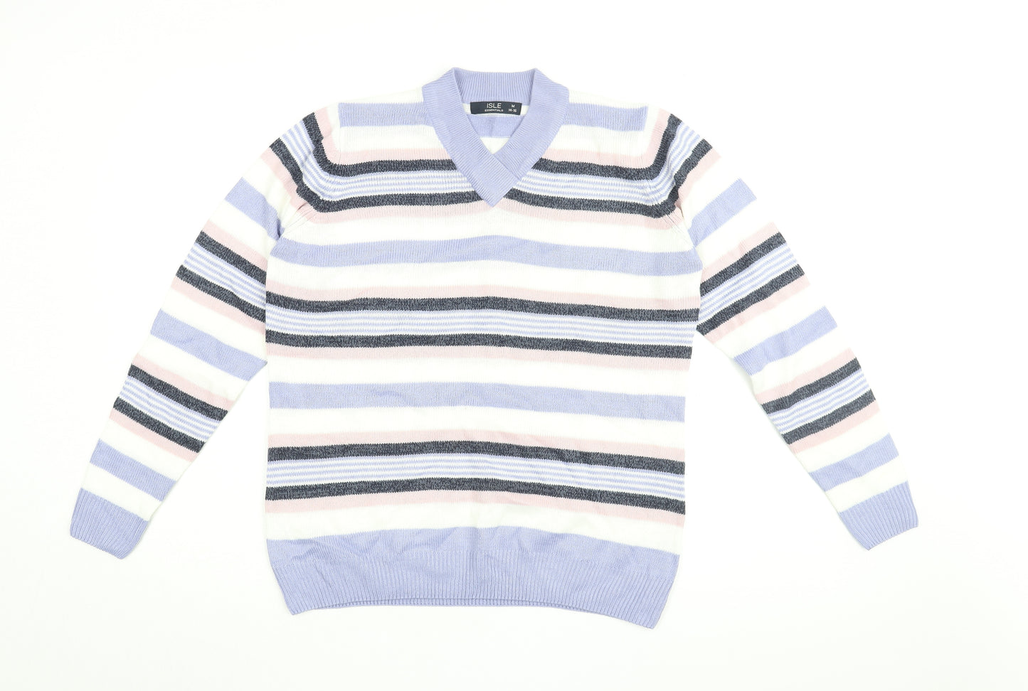 Isle Essentials Womens Purple V-Neck Striped Acrylic Pullover Jumper Size 14 - Size 14-16