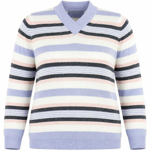 Isle Essentials Womens Purple V-Neck Striped Acrylic Pullover Jumper Size 14 - Size 14-16