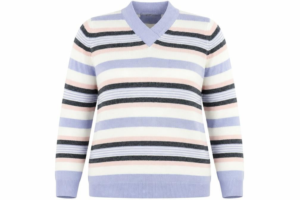 Isle Essentials Womens Purple V-Neck Striped Acrylic Pullover Jumper Size 14 - Size 14-16