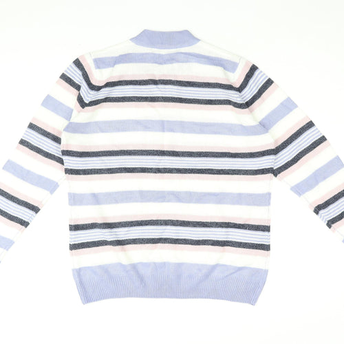 Isle Essentials Womens Purple V-Neck Striped Acrylic Pullover Jumper Size 14 - Size 14-16