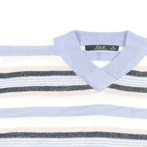 Isle Essentials Womens Purple V-Neck Striped Acrylic Pullover Jumper Size 14 - Size 14-16