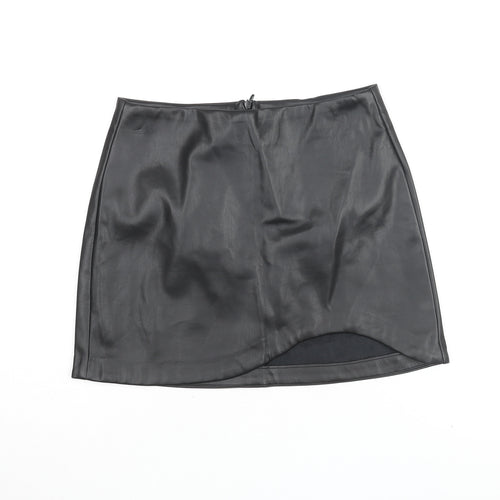 Stradivarius Womens Black Polyurethane Mini Skirt Size 8 Zip