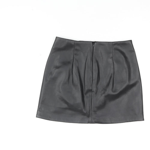 Stradivarius Womens Black Polyurethane Mini Skirt Size 8 Zip