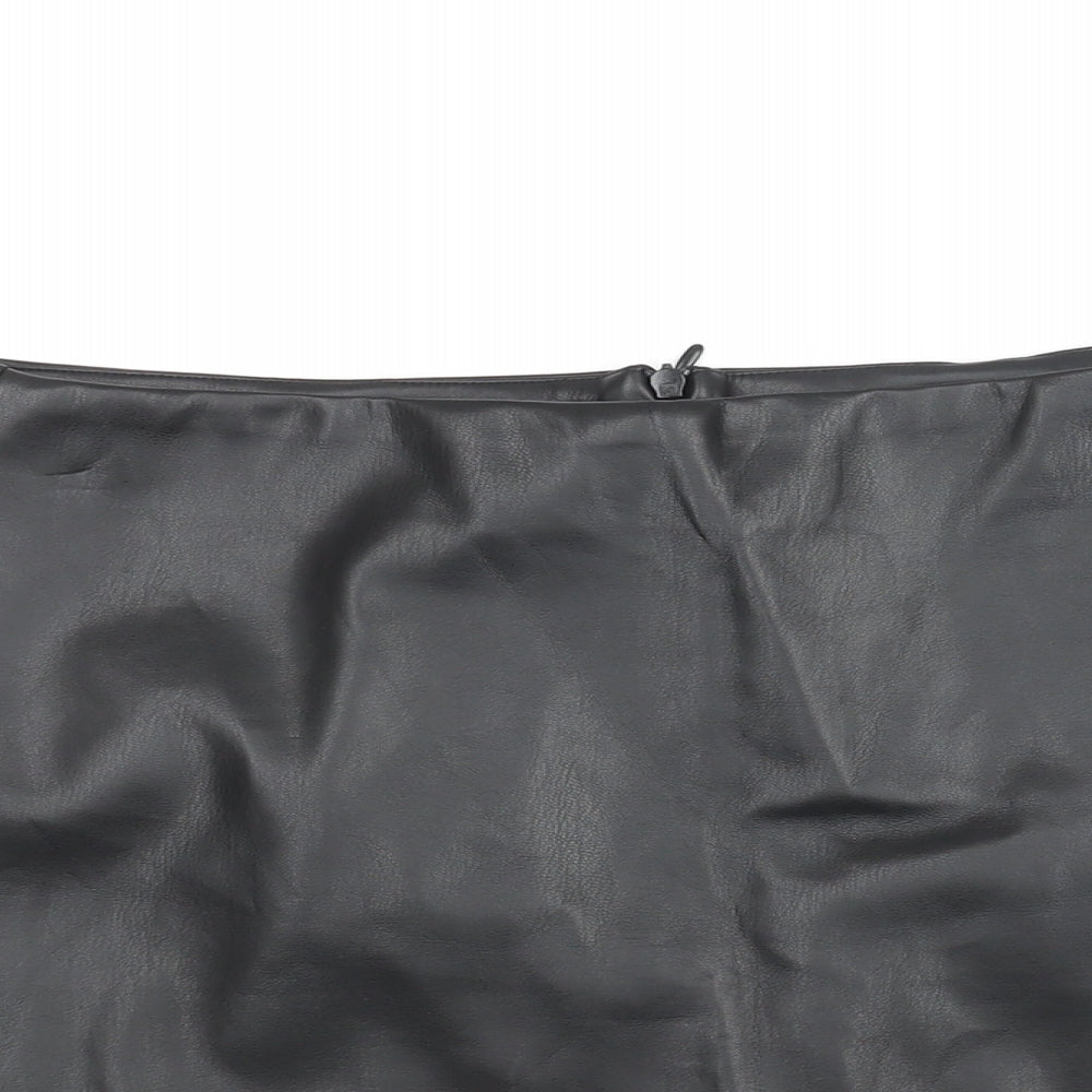 Stradivarius Womens Black Polyurethane Mini Skirt Size 8 Zip