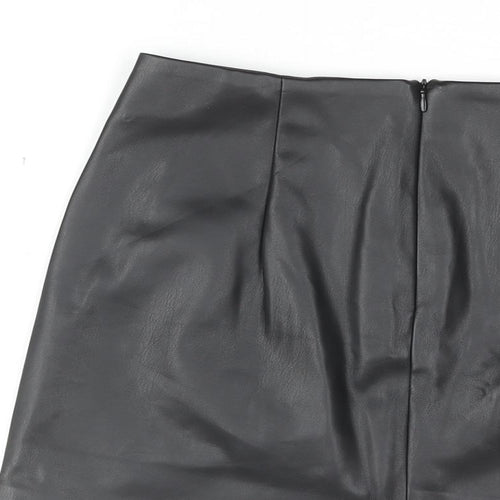 Stradivarius Womens Black Polyurethane Mini Skirt Size 8 Zip